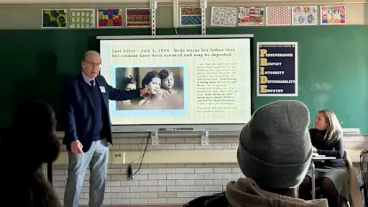 Cheltenham High School Students learn about World War from second generation Belgian survivor