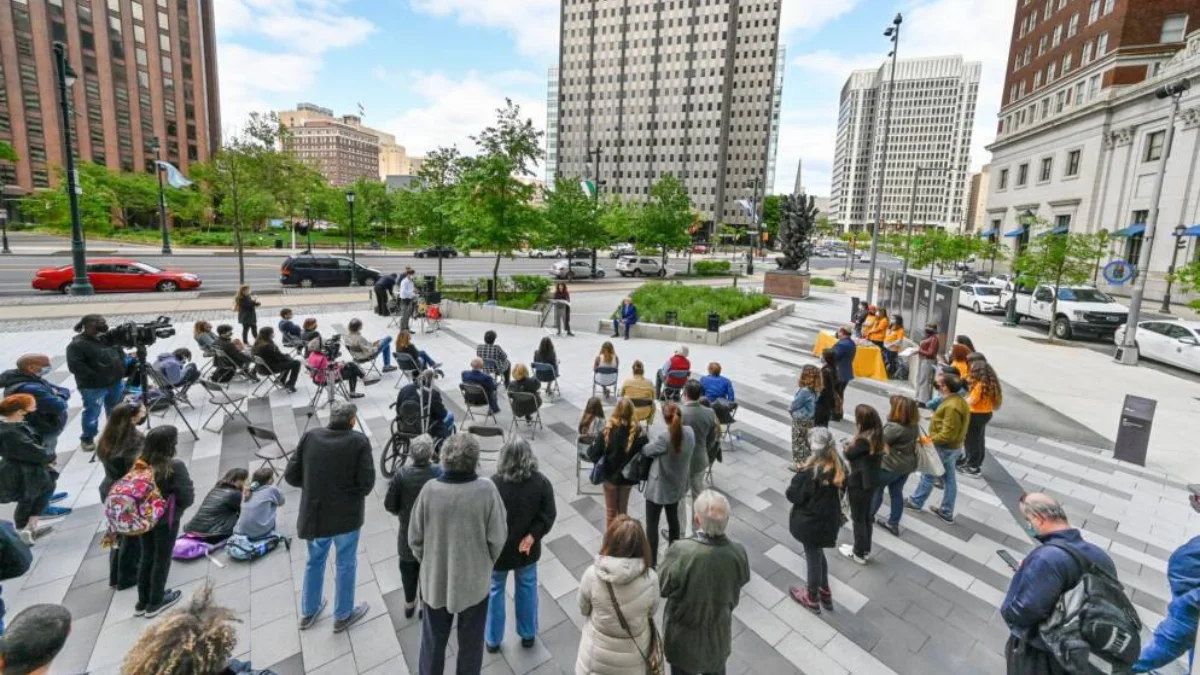 An event at the Horwitz-Wasserman Holocaust Memorial Plaza
