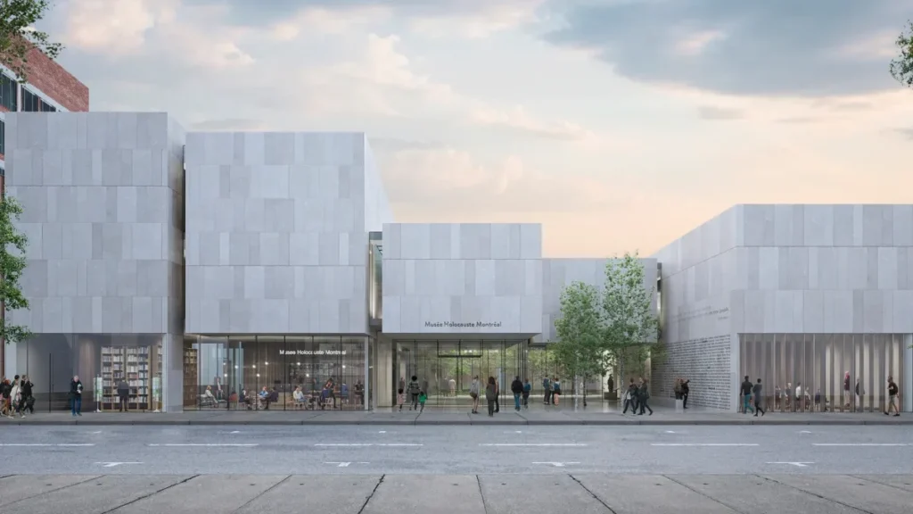 glimpses of the street outside into the new museum